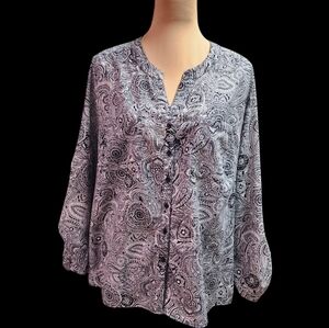 Notations women's button down Paisley blouse